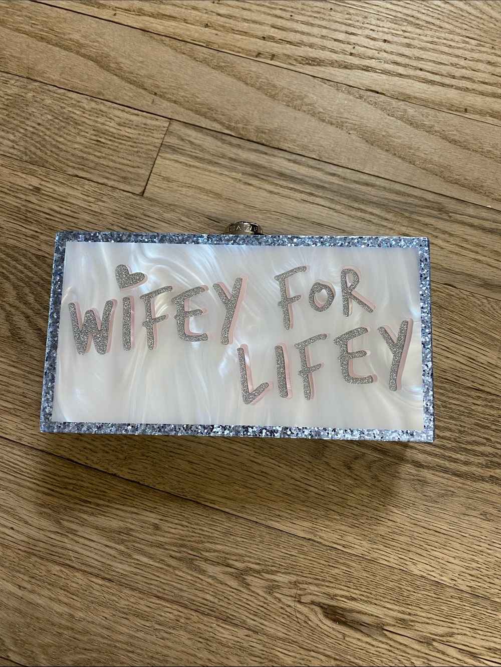Wifey For Lifey Embellished Clutch - Pearl White & Silver - NO STRAP/HANDLE